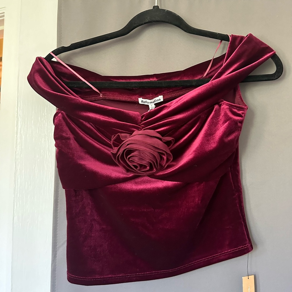 Reformation velvet top with rose. New with tags